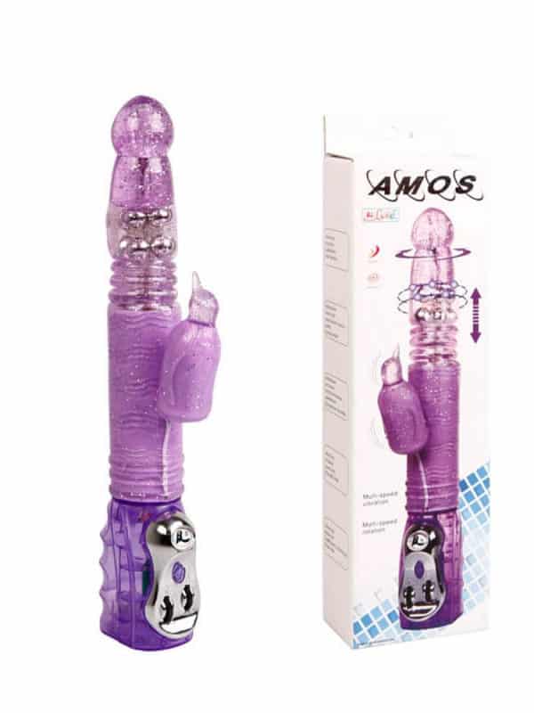 Amos Rabbit Vibrator Purple δονητής με περιστροφή