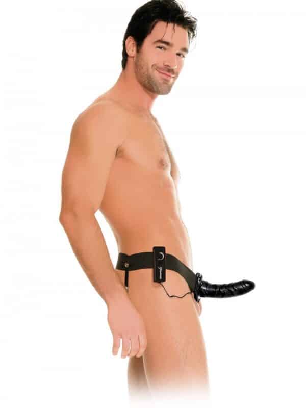 Hollow Strap-on μαύρο vibrating for Him and Her 15cm