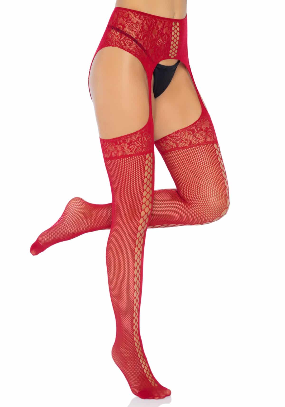 Lace up garterbelt κόκκινο stockings