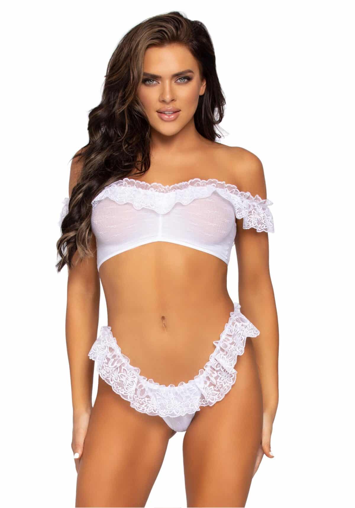 Lace ruffle crop top and panty