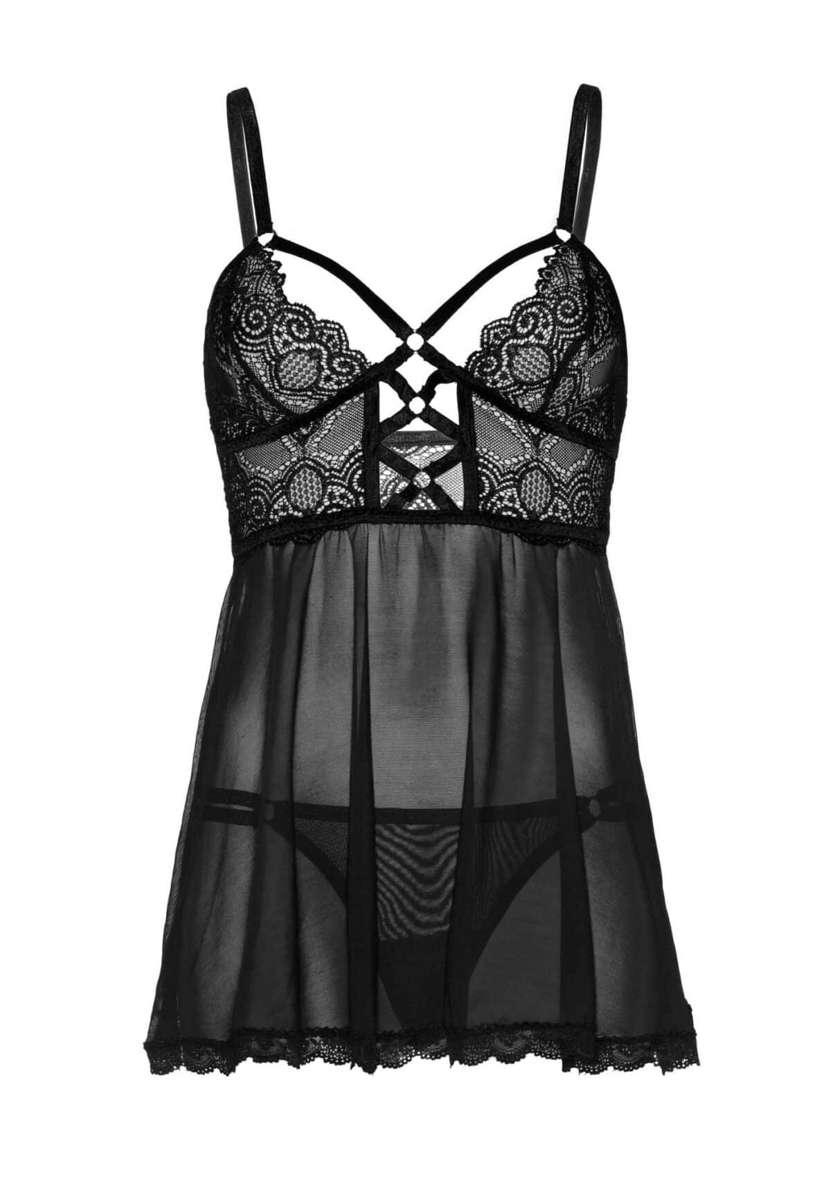 Sheer lace babydoll and string