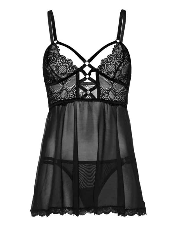 Sheer lace babydoll and string