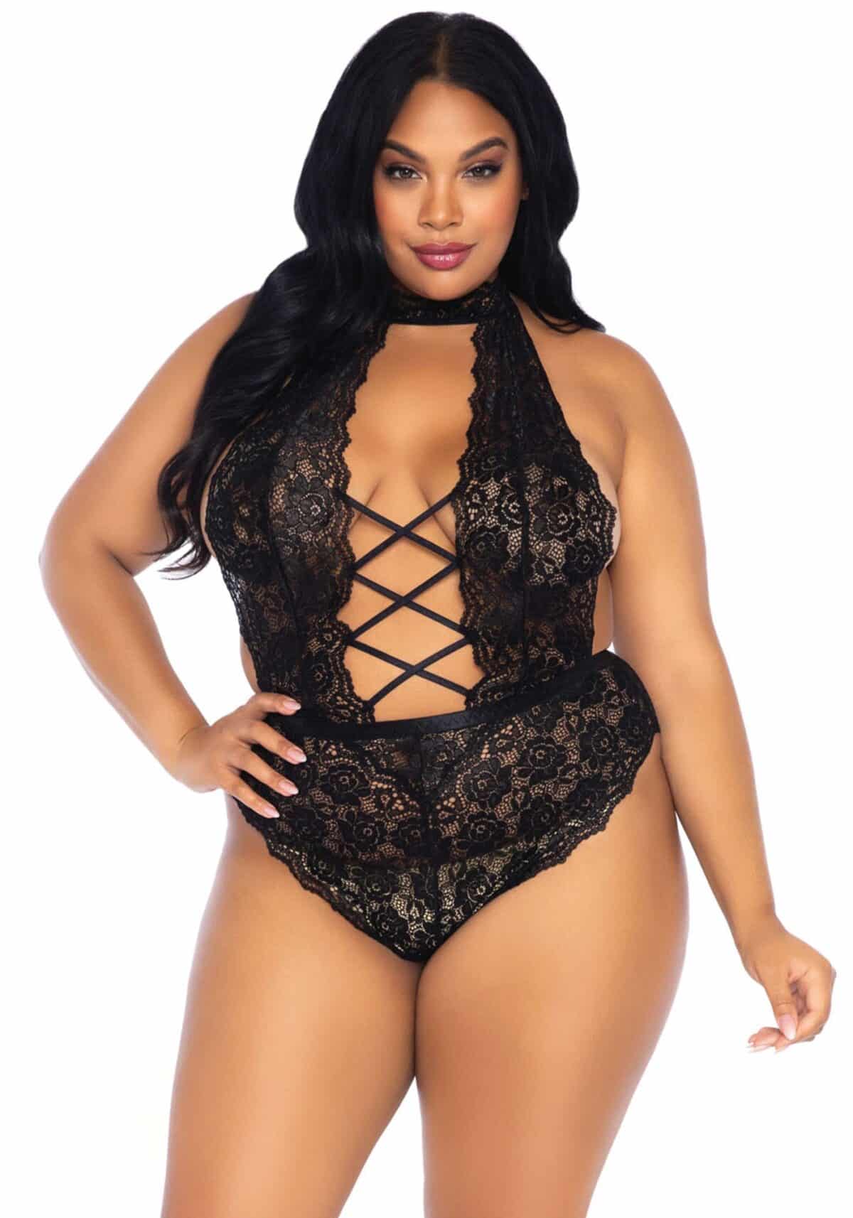 Plus size Backless crotchless teddy
