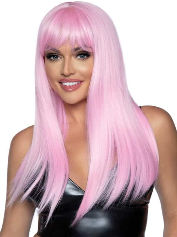 Long straight pink bang wig