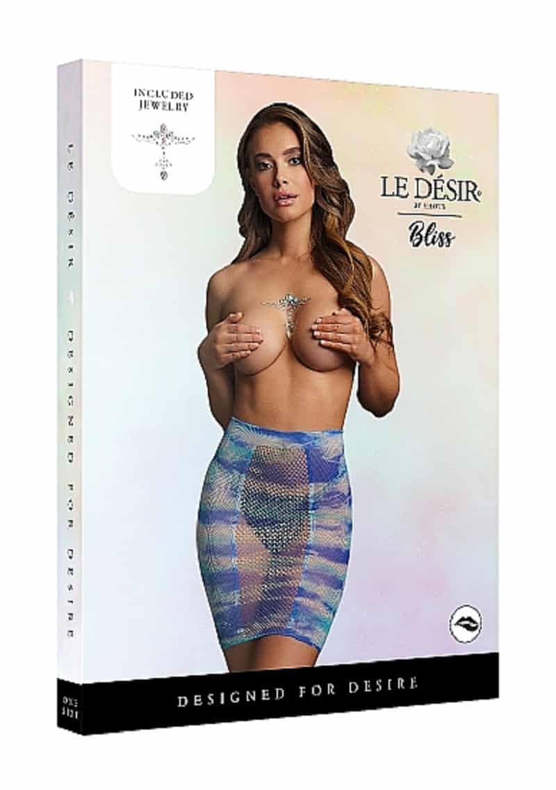 High Waist Fishnet Skirt & Dazzling Cleavage Bling Sticker