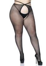 Plus size Strappy crotchless tights
