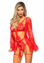 Red Teddy lace robe & ribbon tie