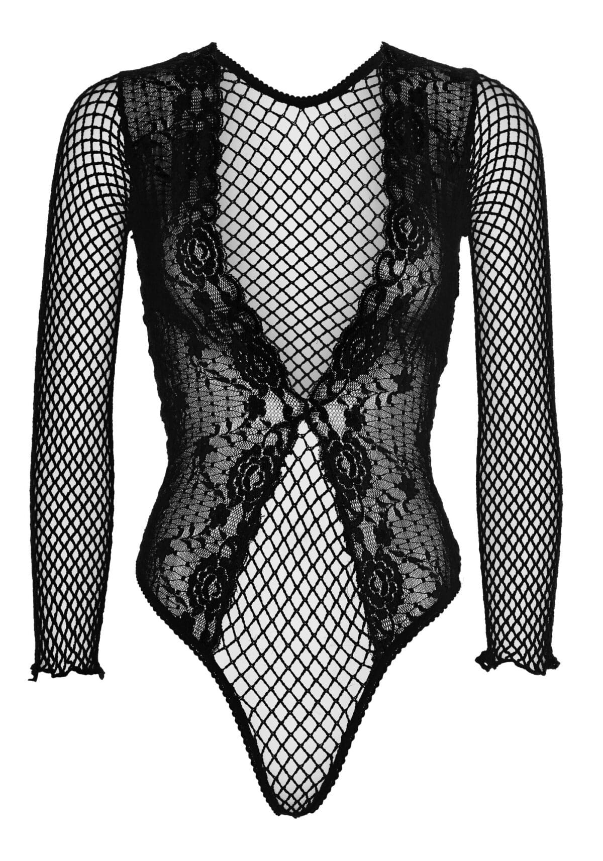 High cut lace and net teddy