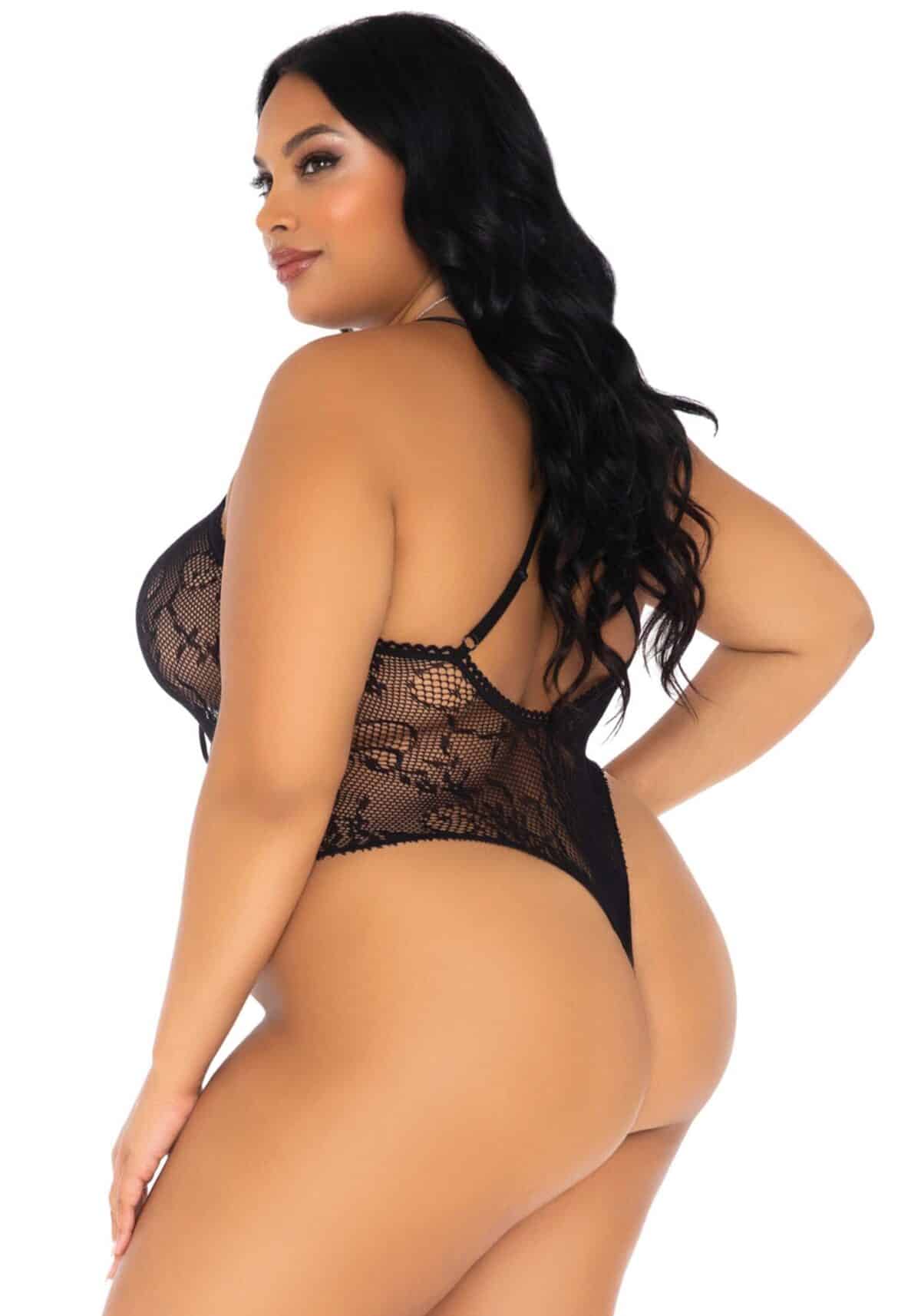 Plus size Floral lace thong teddy +